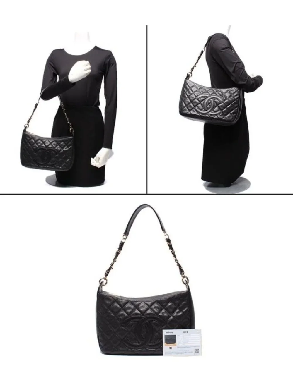 Chanel Chain Shoulder Bag Gold Caviar Leather Quilted - Picture 10 of 10